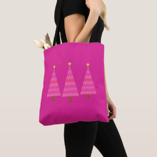 Fuchsia Pink Ombre modern Christmas Tree Tote Bag