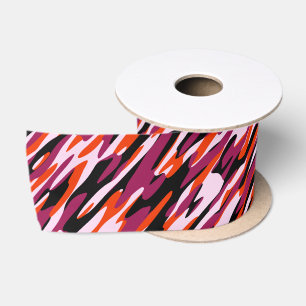 Fuchsia pink, orange, black and white camo satin ribbon