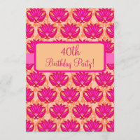 Fuchsia Pink Orange Damask 40th Birthday Party