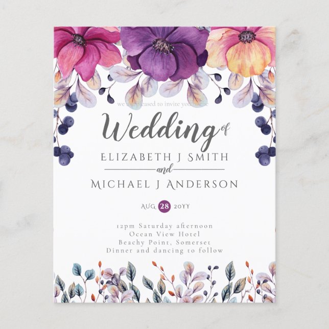 Fuchsia Pink Orange Ginger Wedding Invites Budget (Front)