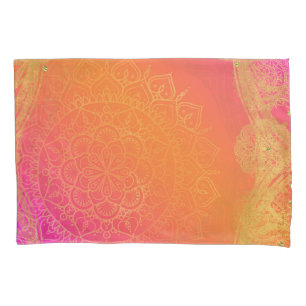 Fuchsia Pink Orange & Gold Indian Mandala Glam Pillowcase