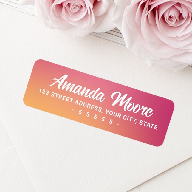 Fuchsia pink orange gradient modern return address (Fuchsia pink orange gradient modern return address label)