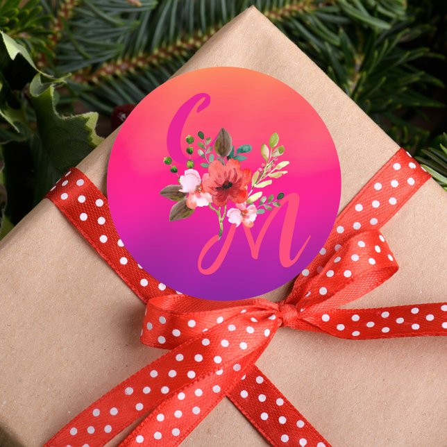 Fuchsia Pink Orange Purple Bright and Bold Floral Classic Round Sticker (Creator Uploaded)
