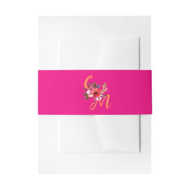 Fuchsia Pink Orange Purple Bright and Bold Floral  Invitation Belly Band (Front Example)