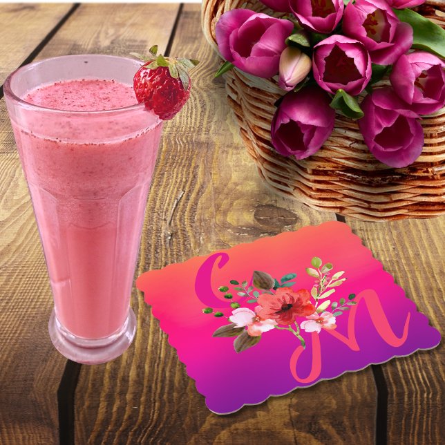 Fuchsia Pink Orange Purple Bright and Bold Floral  Paper Coaster (Creator Uploaded)