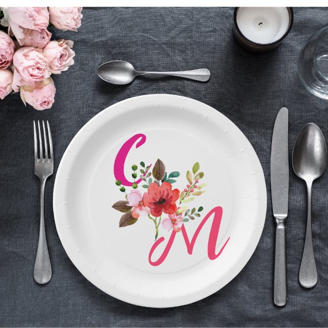 Fuchsia Pink Orange Purple Bright and Bold Floral  Paper Plate (Creator Uploaded)