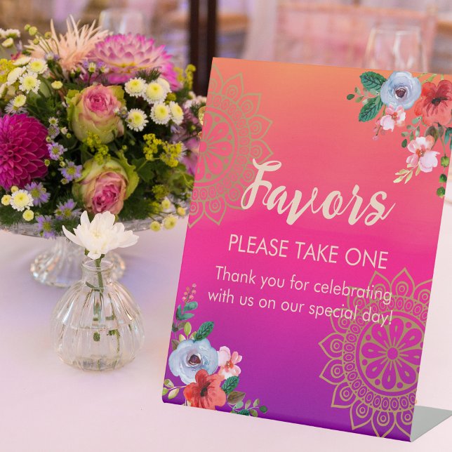 Fuchsia Pink Orange Purple Bright and Bold Floral  Pedestal Sign (Creator Uploaded)