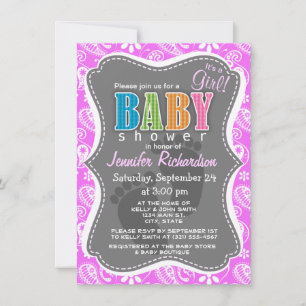Fuchsia Pink Paisley; Floral Invitation