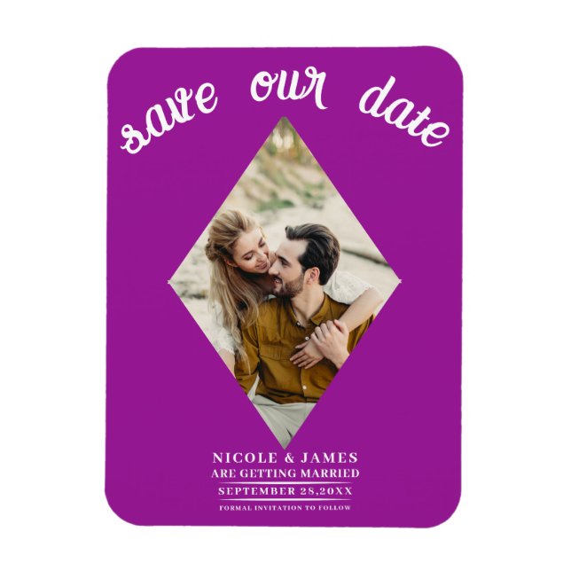 Fuchsia Pink Photo Wedding Save the Date Magnet (Vertical)