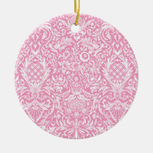 Fuchsia Pink Pineapple Victorian Vintage Damask Ceramic Tree Decoration