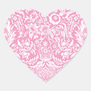 Fuchsia Pink Pineapple Victorian Vintage Damask Heart Sticker
