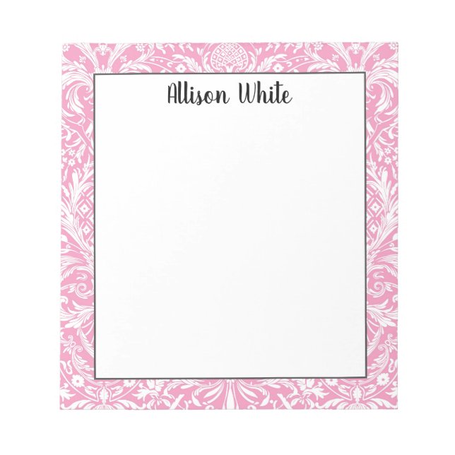 Fuchsia Pink Pineapple Victorian Vintage Damask Notepad (Front)