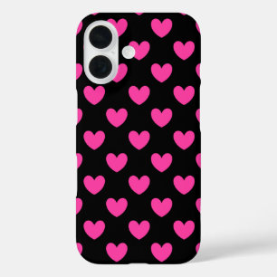 Fuchsia pink polka hearts on black Case-Mate iPhon iPhone 16 Case