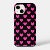 Fuchsia pink polka hearts on black Case-Mate iPhon