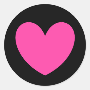 Fuchsia pink polka hearts on black classic round sticker