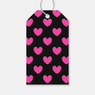 Fuchsia pink polka hearts on black gift tags