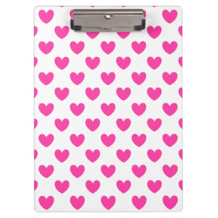 Fuchsia pink polka hearts on white clipboard