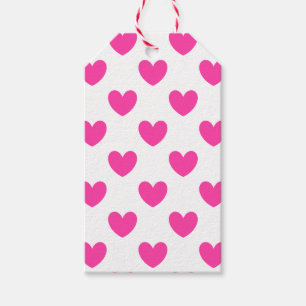 Fuchsia pink polka hearts on white gift tags