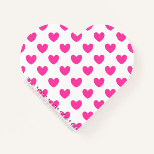 Fuchsia pink polka hearts on white notebook