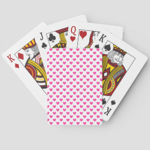 Fuchsia pink polka hearts on white playing cards