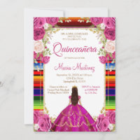 Fuchsia Pink Princess Floral Mexican Quiñceanera