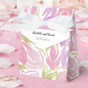 Fuchsia Pink Purple Watercolor Flowers Pattern Favour Box