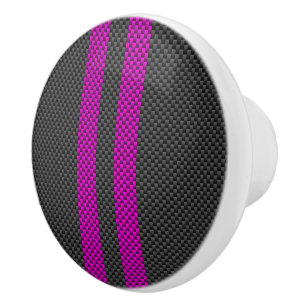 Fuchsia Pink Racing Stripes in Carbon Fibre Style Ceramic Knob