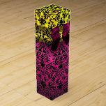 FUCHSIA PINK RIBBON, BLACK GOLD ART NOUVEAU DAMASK WINE GIFT BOX<br><div class="desc">Elegant gold yellow gift box with vibrant 3D topaz, purple amethyst gemstones , classy, unique Art Nouveau damask, easily customisable with your text for wedding wine, nuptial gift , sweet 16, baby showers, bridal showers, quinceanera birthday parties, Bat Mitzvah, romantic engagement showers, Christmas, , holiday , office , family reunions...</div>