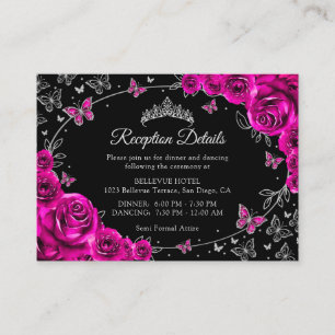 Fuchsia Pink Silver Quinceanera Reception Details Enclosure Card