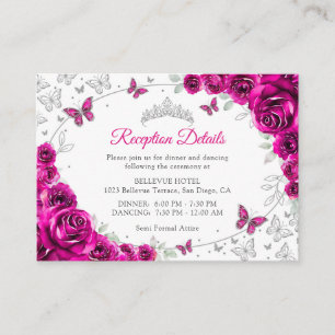Fuchsia Pink Silver Quinceanera Reception Details Enclosure Card