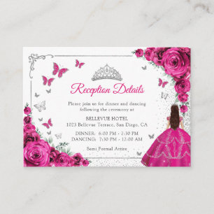 Fuchsia Pink Silver Quincenarea Reception Details Enclosure Card
