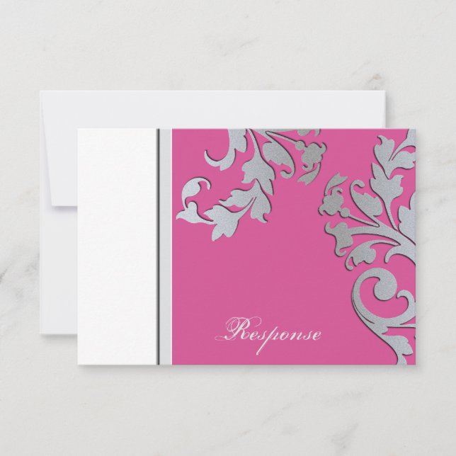 Fuchsia Pink & Silver Wedding Response RSVP (Front)