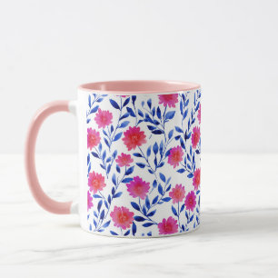 Fuchsia Pink Spring Flowers Watercolor Botanical Mug