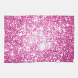 Fuchsia Pink Stars Tea Towel