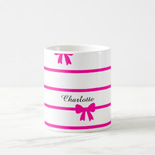 Fuchsia pink stripes coquette bows coffee mug