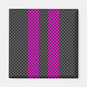 Fuchsia Pink Stripes in Carbon Fibre Style Magnet