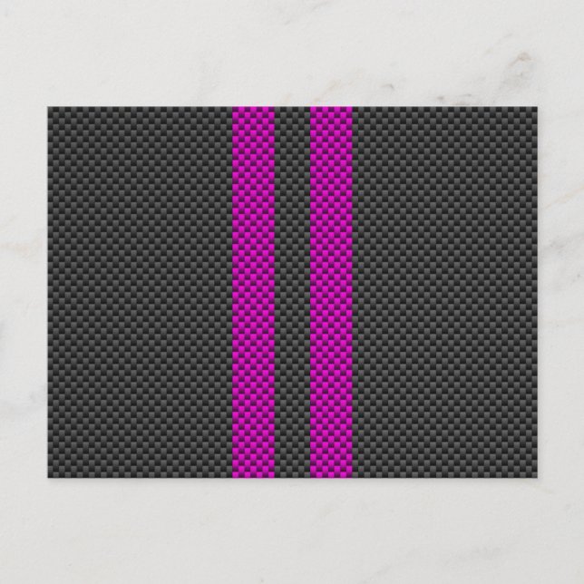 Fuchsia Pink Stripes in Carbon Fibre Style Postcard (Front)