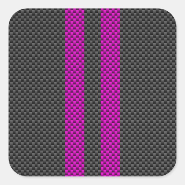 Fuchsia Pink Stripes in Carbon Fibre Style Square Sticker (Front)