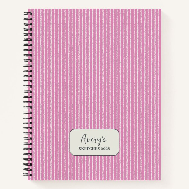 Fuchsia Pink Stripes Pattern Personalised Notebook (Front)