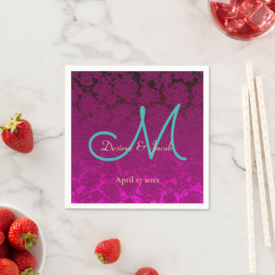 Fuchsia Pink Teal Elegant Wedding Monogram Napkin