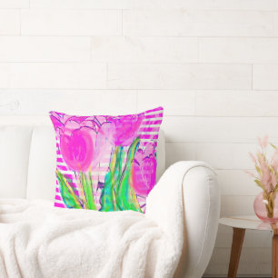 Fuchsia Pink Tulips in a Vase Multimedia Cushion