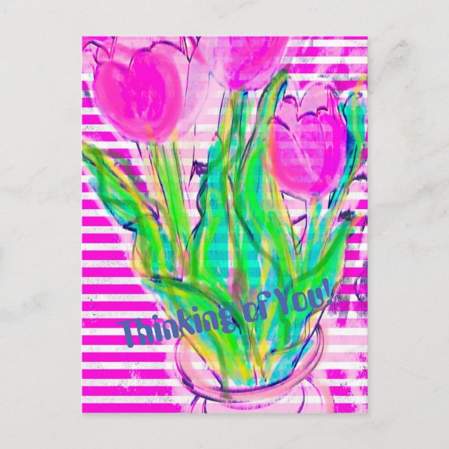 Fuchsia Pink Tulips in a Vase Multimedia  Postcard (Front)