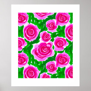 Fuchsia Pink Watercolor Roses Poster