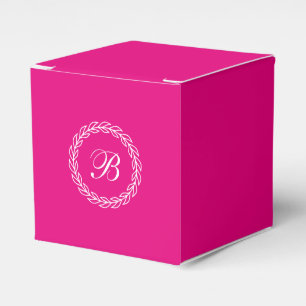 Fuchsia Pink White Laurel Wreath with Monogram Favour Box