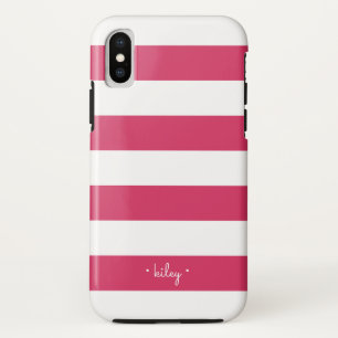 Fuchsia Pink & White Stripe Personalised Case-Mate iPhone Case
