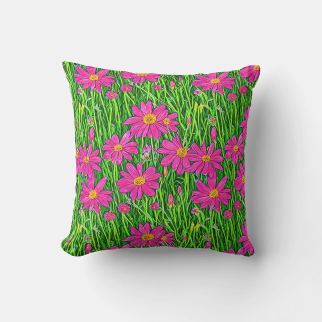 Fuchsia Pink Wildflowers in a Field    Cushion (Front)