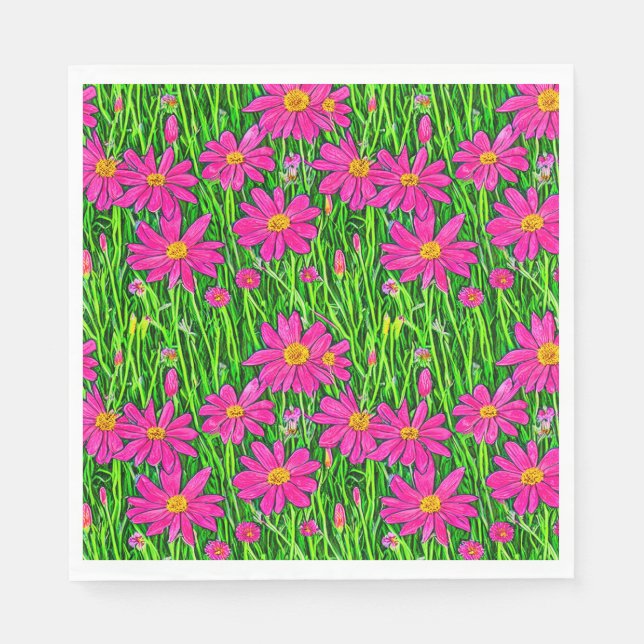 Fuchsia Pink Wildflowers in a Field    Napkin (Front)
