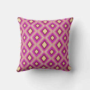 Fuchsia Pink Yellow Diamond Pattern Cushion