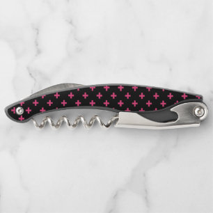 Fuchsia polka crosses on black corkscrew
