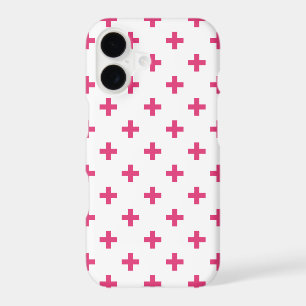 Fuchsia polka crosses on white